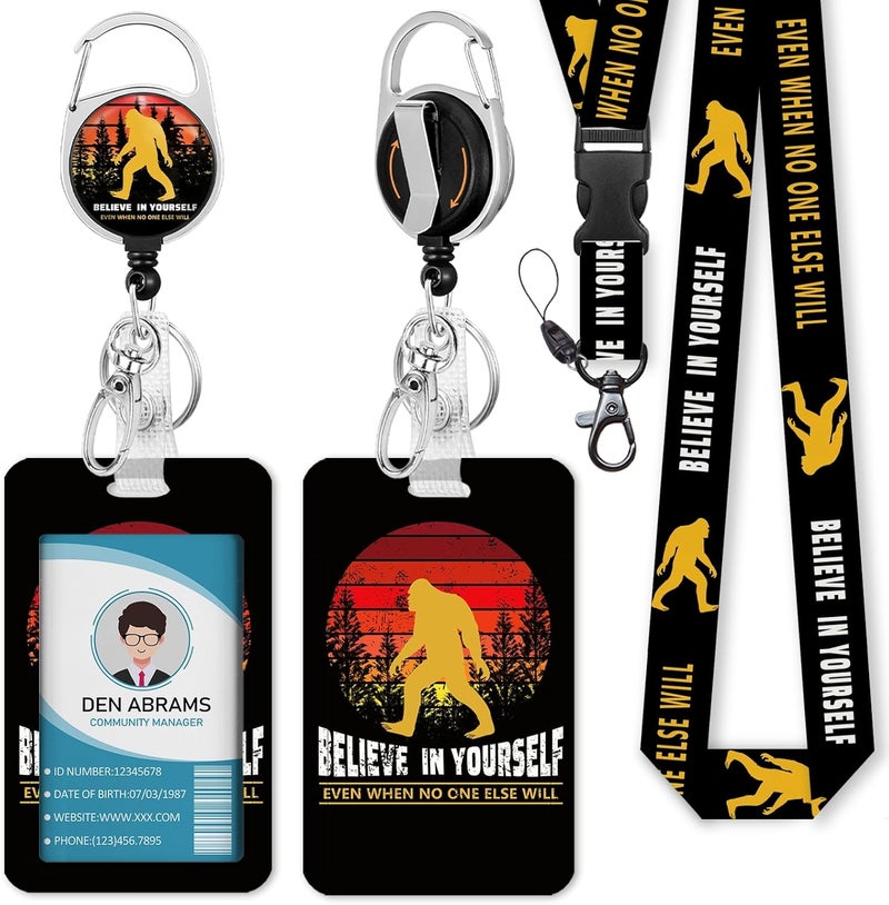 Piefly Lanyards for Id Badges, Bigfoot Badge Holder with Retractable Reel Clip, Inspirational Quote Card Name Tag Lanyard Vertical ID Card Protector Cover Case for Women Nurse Doctor Teacher Student - Image 1